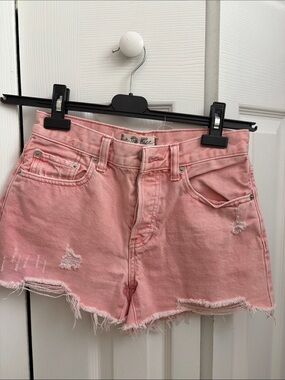 We The Free Pink Distressed High-Rise Denim Shorts